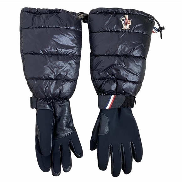 MONCLER Black Long Leather down Puffer Gloves - Picture 14 of 14